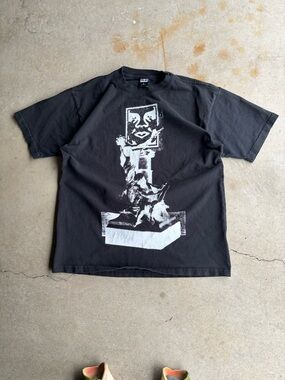 Heavyweight Obey Statue Men’s Black Graphic Tee - Classic Logo Print
